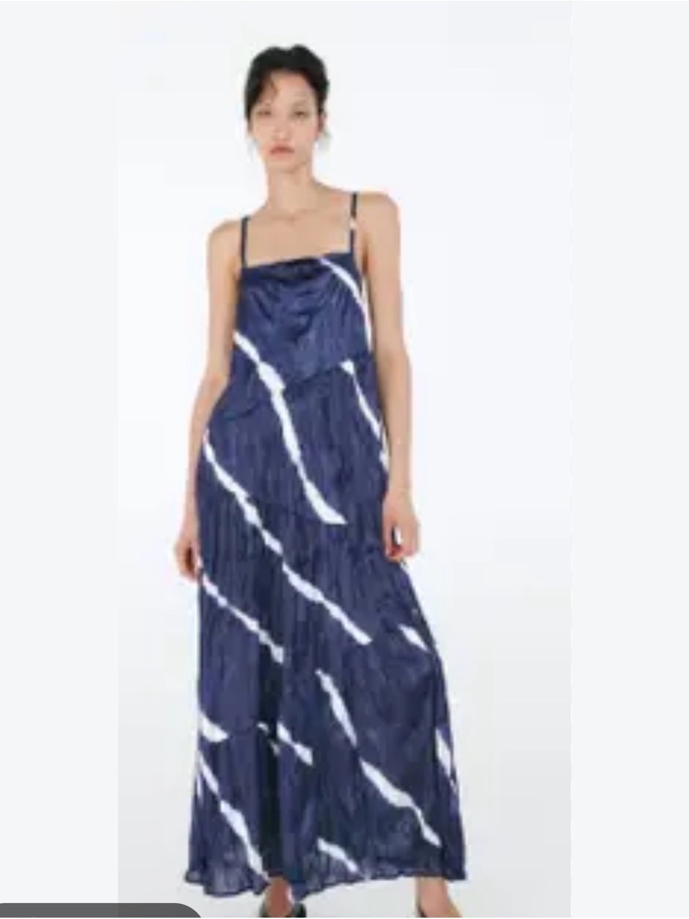 Zara Navy Blue and White Tie-Dye Slip Maxi Dress